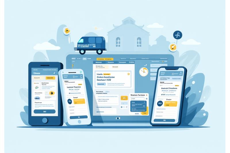 Ukázky mobilní aplikace Kolejník Solutions pro nákup jízdenek na displejích smartphonu a tabletu.